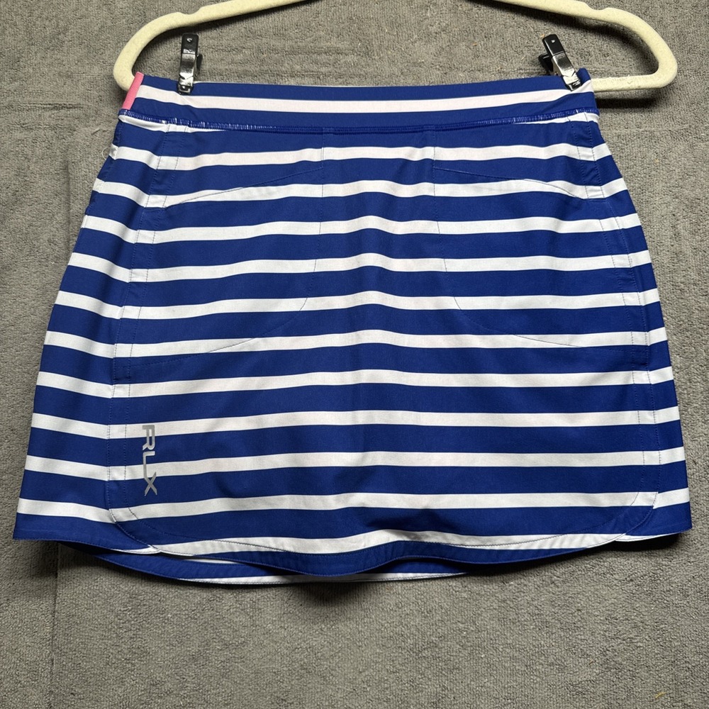 RLX Ralph Lauren Skort Women's XS Blue White Striped Golf Tennis Athletic Pocket
